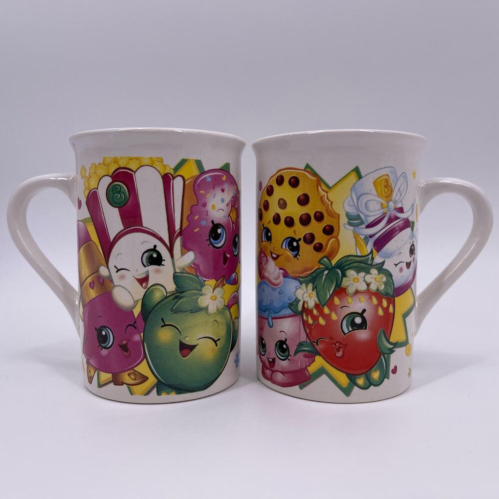 TWO Shopkins Coffee Mugs All Over Character Design Moose Frankford Toys 2016